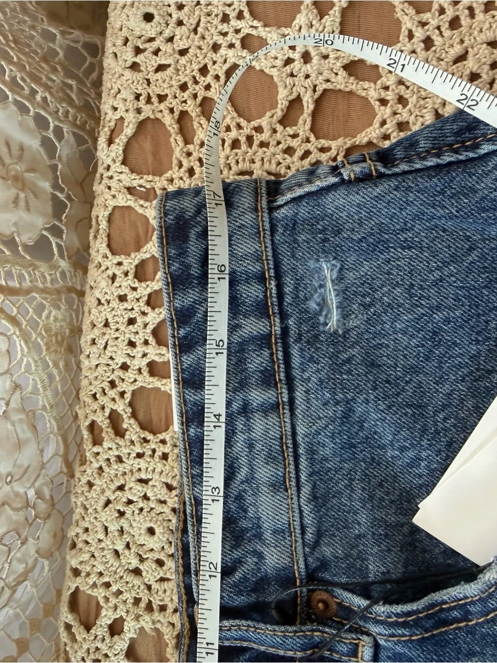 Zara Blue Distressed High-Rise Denim Shorts size 12 - Picture 5 of 8